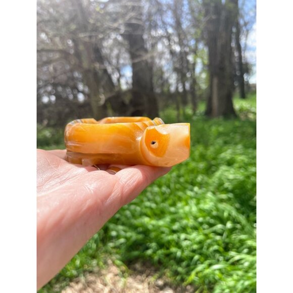 Vintage 1970s Carved Banded Onyx Turtle Ashtray - Picture 6 of 10